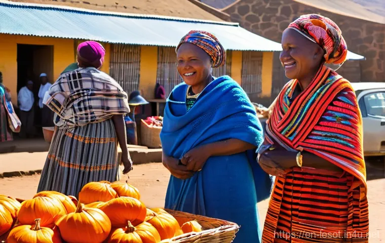 레소토에서의 쇼핑 및 기념품 추천 - **Prompt for Artisan Craftsmanship in a Market:**
    "A skilled Basotho artisan, an elderly woman w...