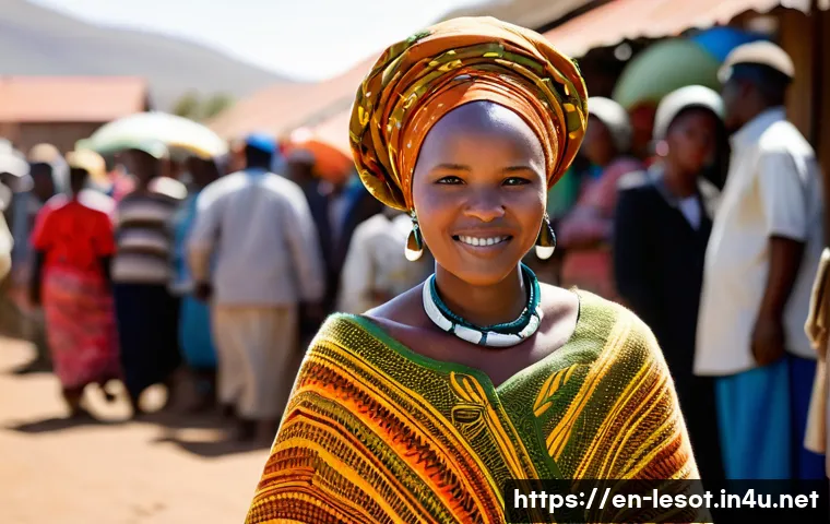 레소토 전통 의상 - **Prompt:** A dignified Basotho man, appearing in his 30s-40s, stands proudly on a picturesque mount...
