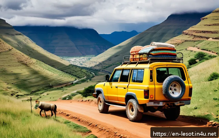 레소토에서 주의해야 할 점 - A rugged 4x4 vehicle driving on narrow, winding mountain roads in Lesotho’s Maloti Mountains during ...