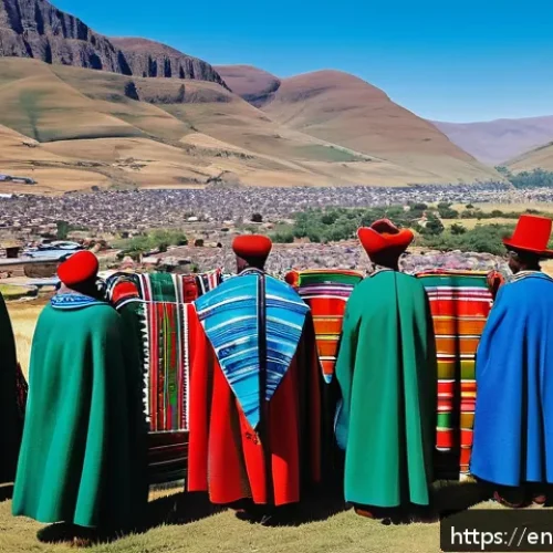 레소토 정치 구조와 정당 - A detailed, vibrant scene depicting the constitutional monarchy of Lesotho: the King dressed in trad...